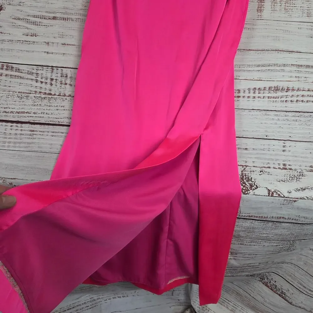 Lilly Pulitzer Carlynn Pink Satin Gown Strapless Side Slits Maxi Event Dress 0